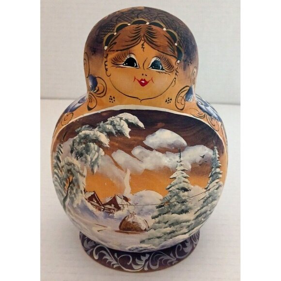 Nesting Dolls Hand Painted - 10 Pieces Light Wood Marked Soviet? RARE Large size - Picture 2 of 13